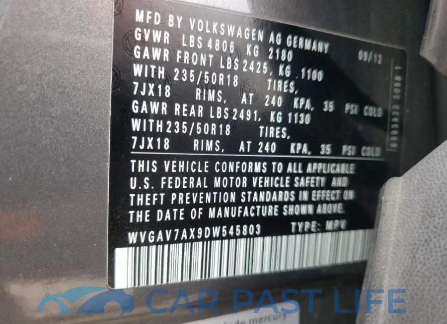 WVGAV7AX9DW545803# 10