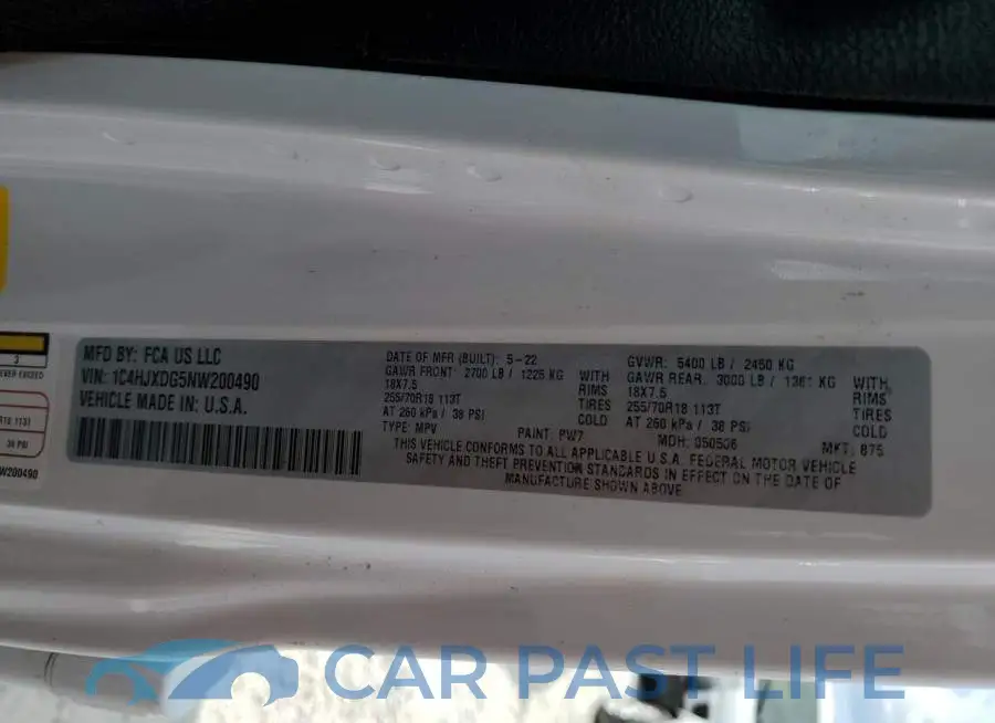 1C4HJXDG5NW200490# 10
