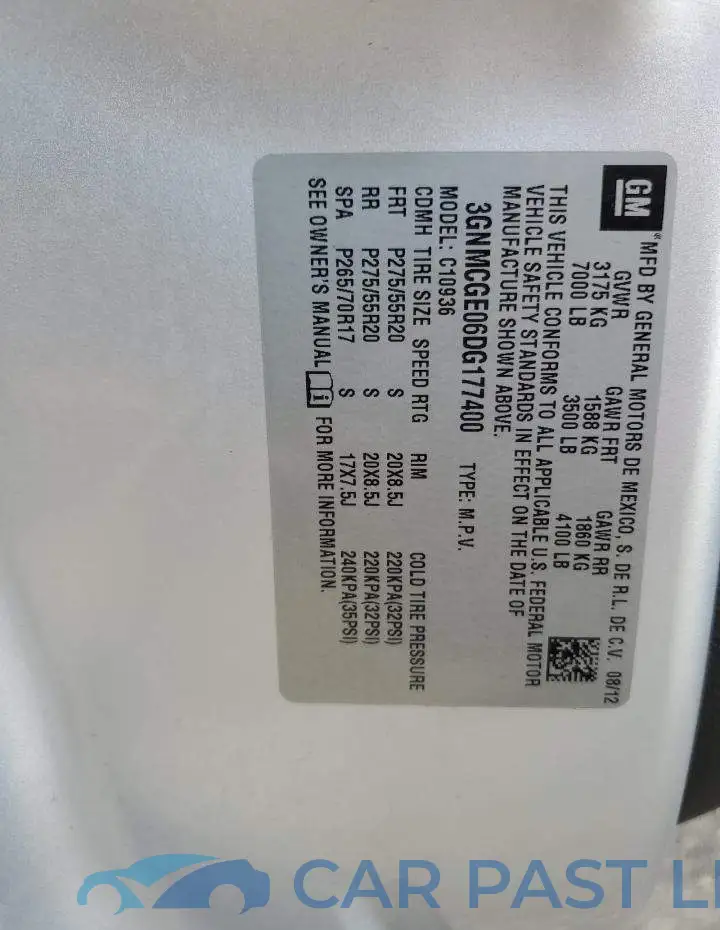 3GNMCGE06DG177400# 10