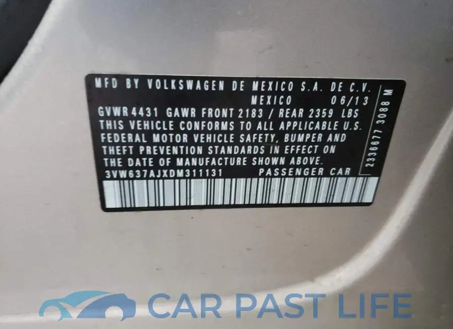 3VW637AJXDM311131# 12