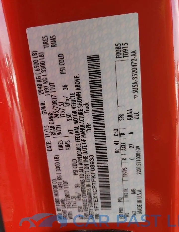 1FTEX1CP7FKF08933# 10