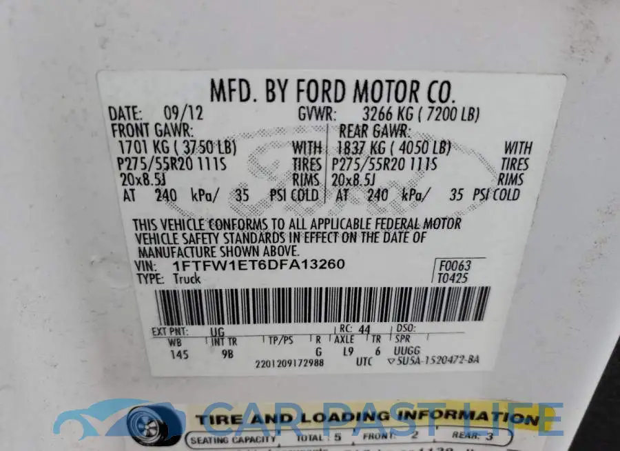 1FTFW1ET6DFA13260# 12