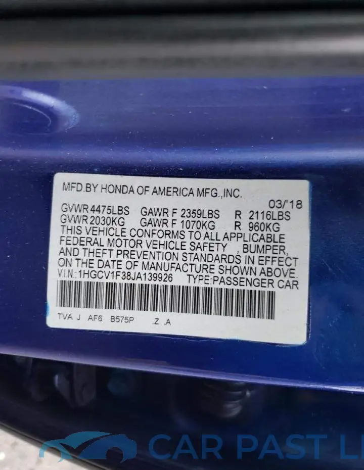1HGCV1F38JA139926# 10