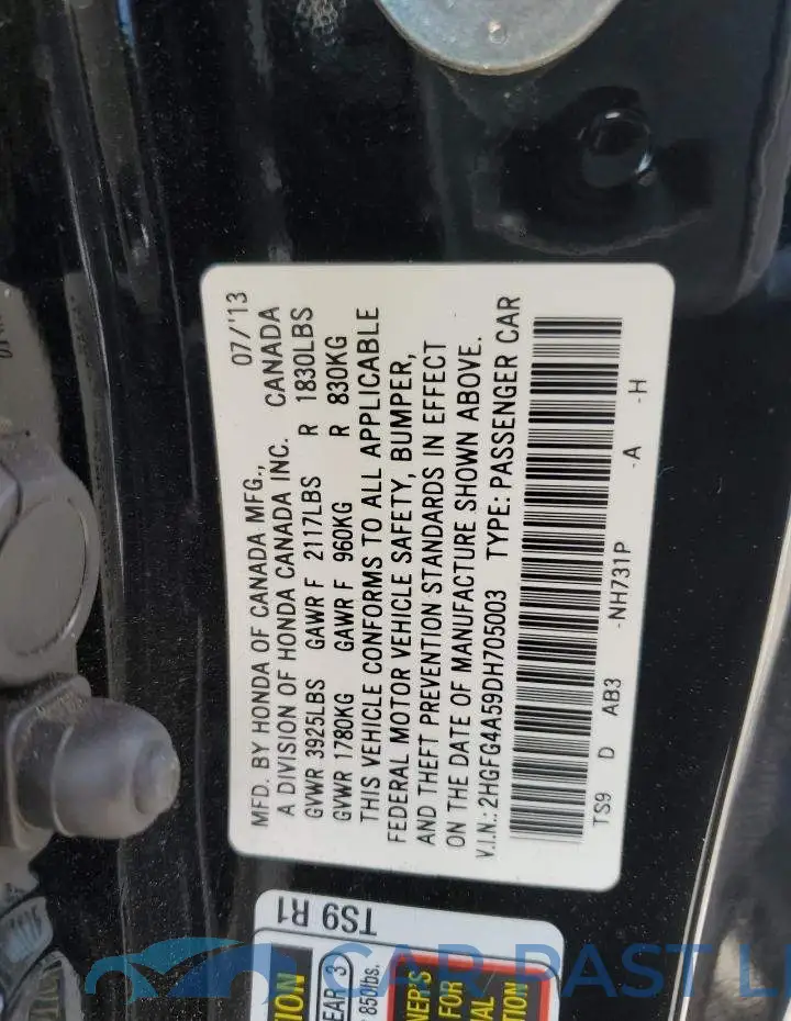 2HGFG4A59DH705003# 12