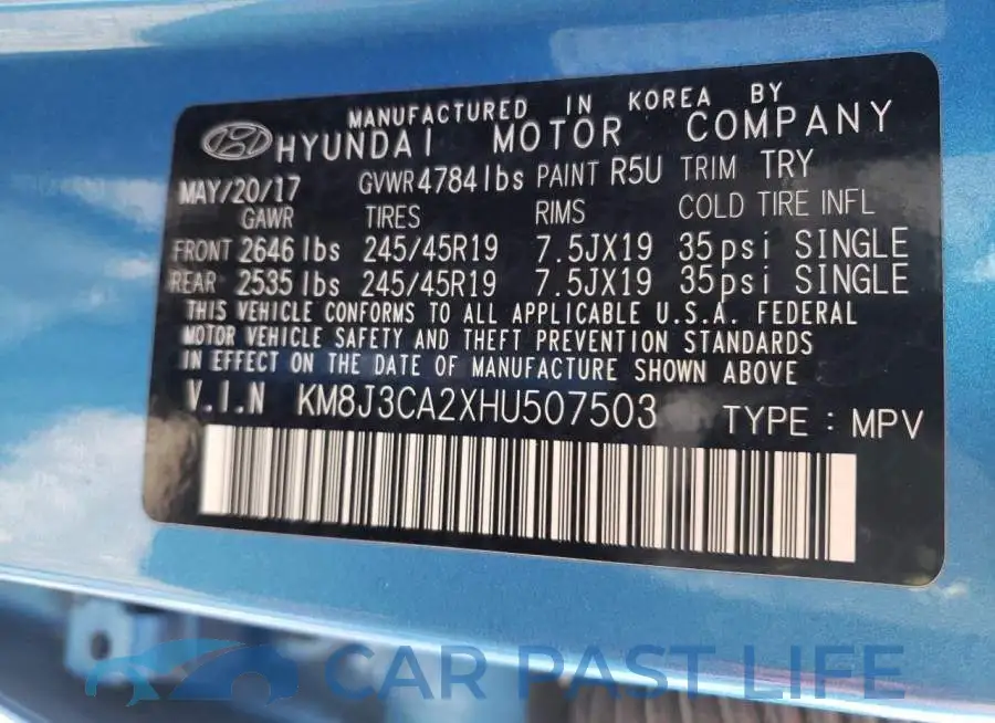 KM8J3CA2XHU507503# 10