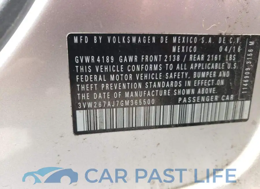 3VW267AJ7GM365500# 10