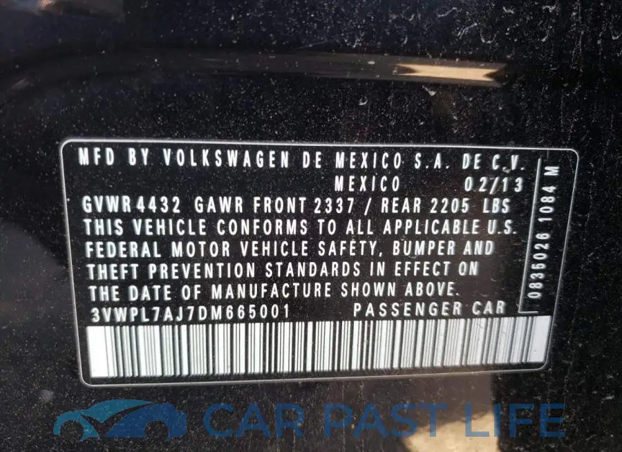 3VWPL7AJ7DM665001# 10