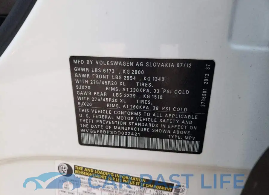 WVGEF9BP3DD002421# 13