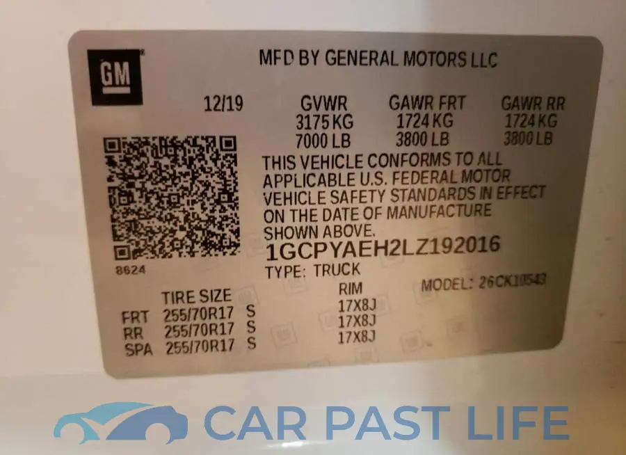 1GCPYAEH2LZ192016# 12