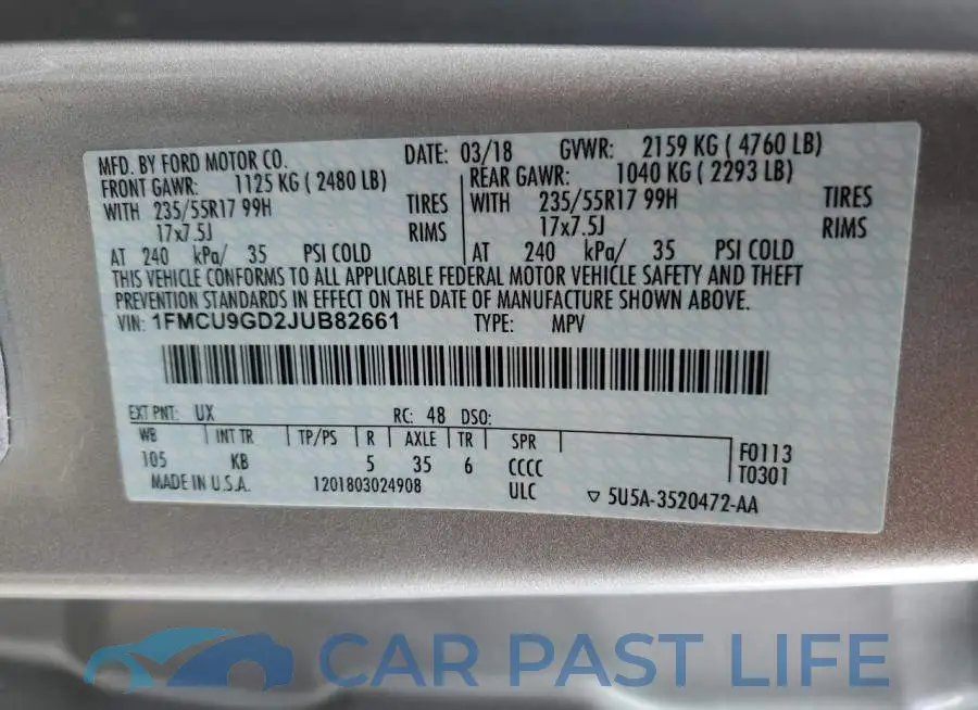 1FMCU9GD2JUB82661# 10