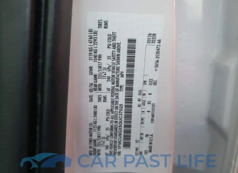 1FMCU9GX5GUC37025# 12