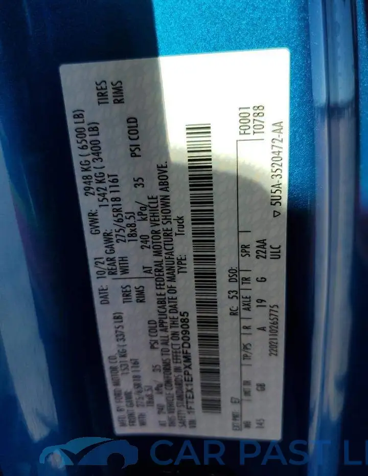 1FTEX1EPXMFD09085# 10