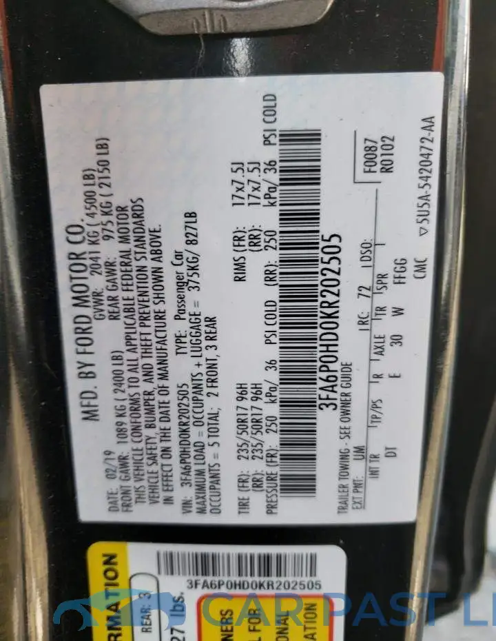 3FA6P0HD0KR202505# 12