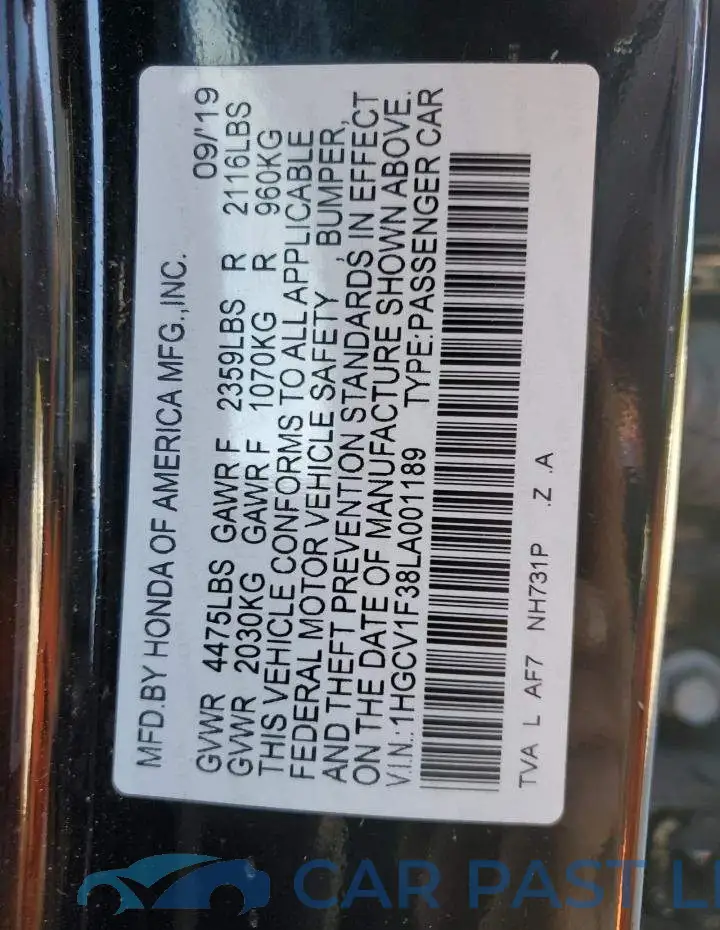 1HGCV1F38LA001189# 10