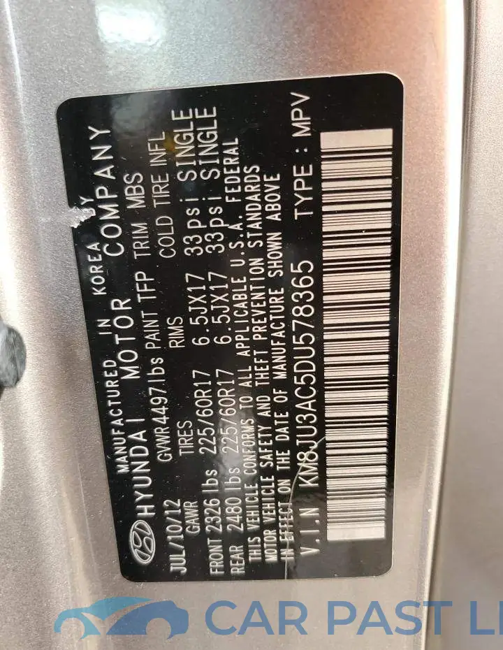 KM8JU3AC5DU578365# 10