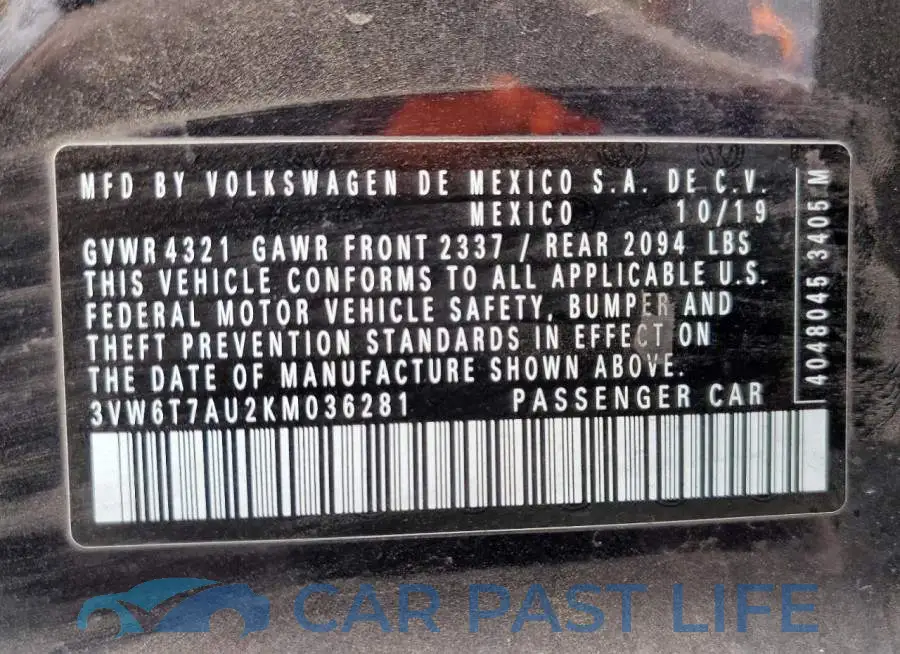 3VW6T7AU2KM036281# 10