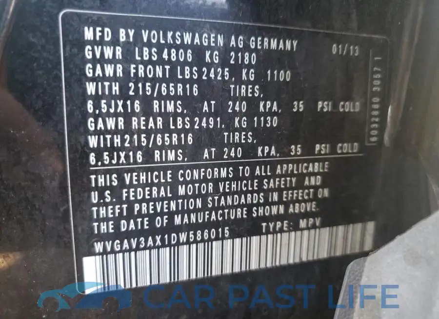 WVGAV3AX1DW586015# 10