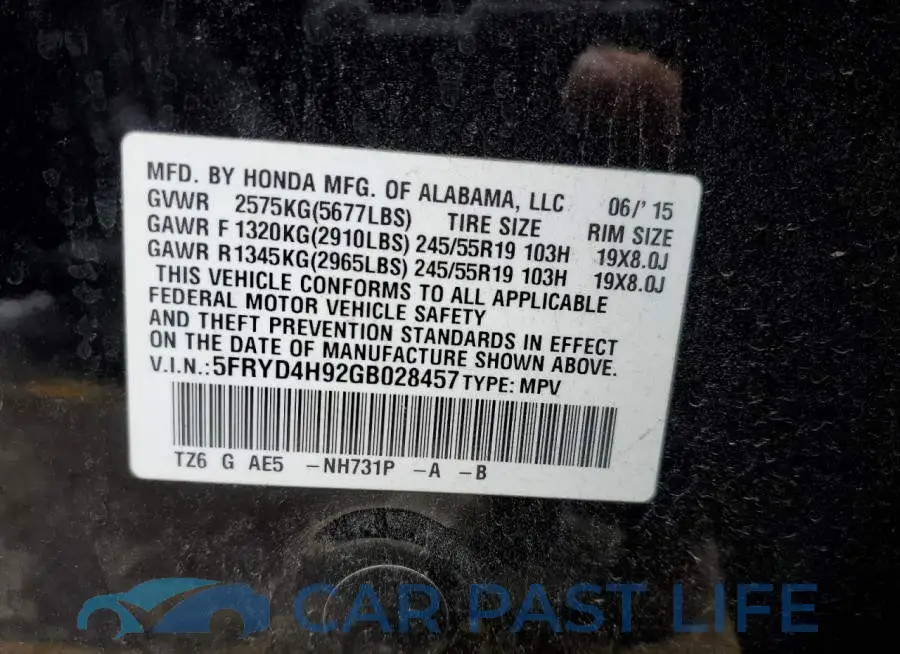 5FRYD4H92GB028457# 10