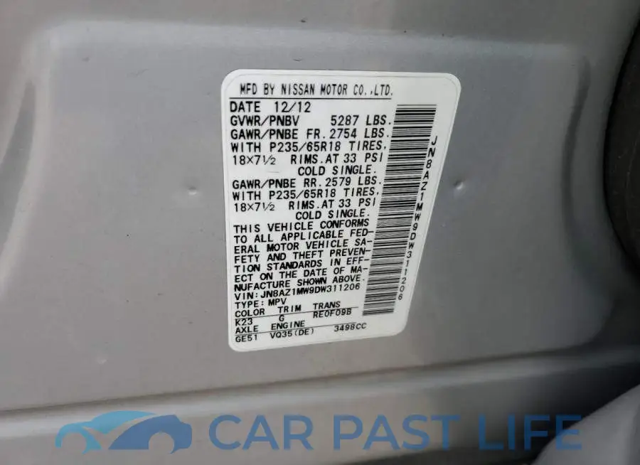 JN8AZ1MW9DW311206# 13