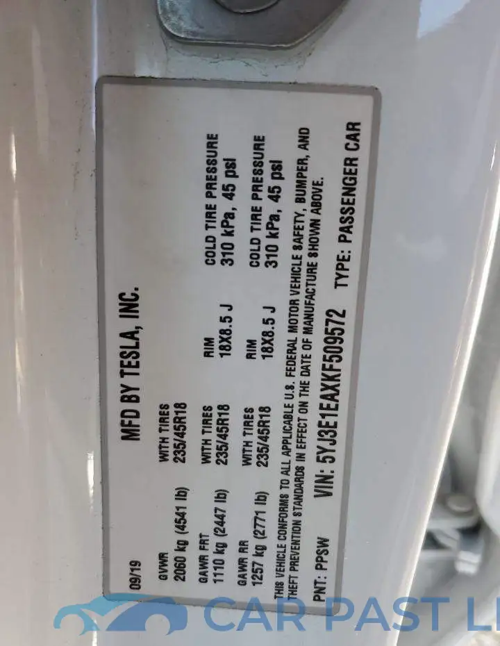 5YJ3E1EAXKF509572# 12