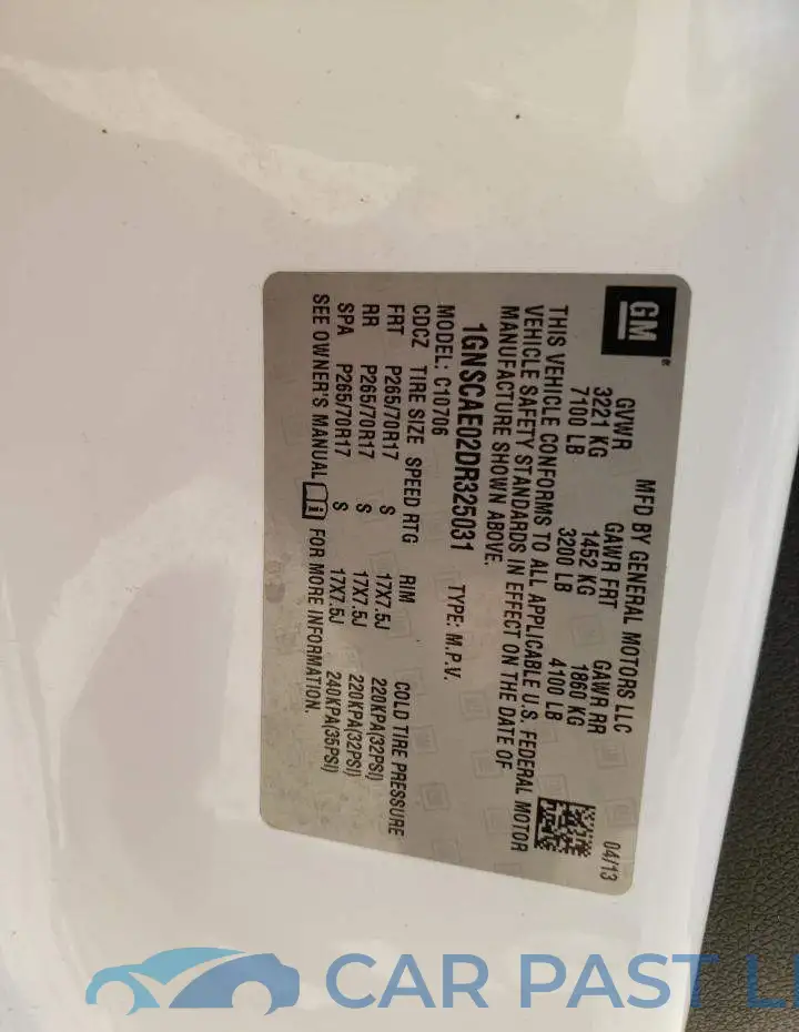 1GNSCAE02DR325031# 10