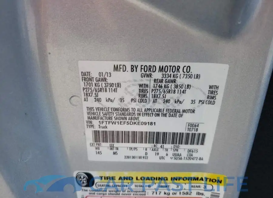 1FTFW1EF5DKE09181# 10