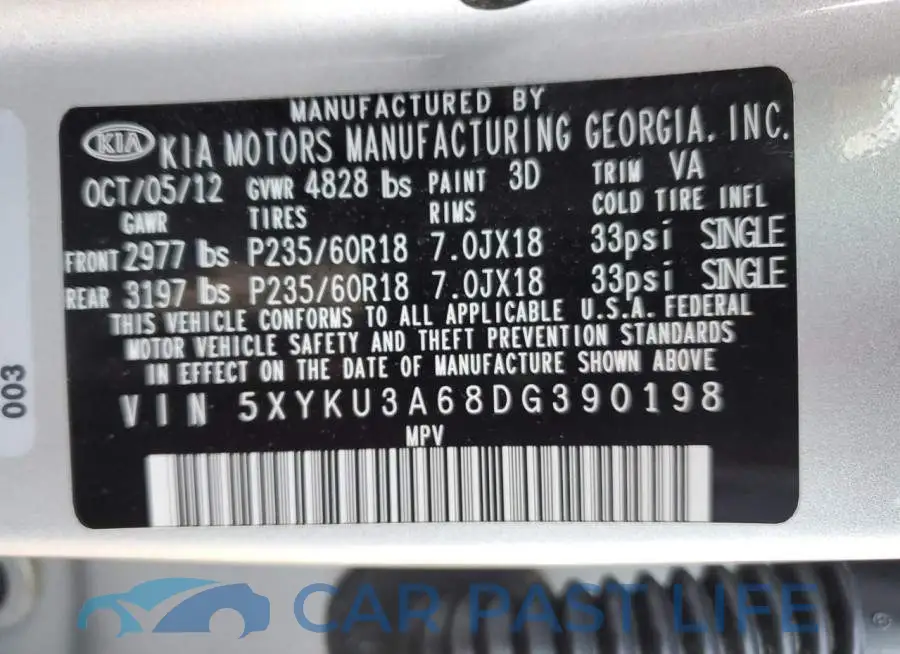 5XYKU3A68DG390198# 13