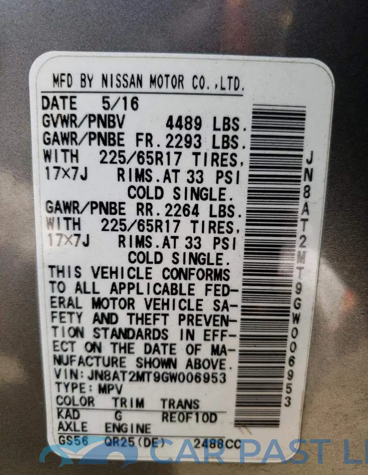 JN8AT2MT9GW006953# 13