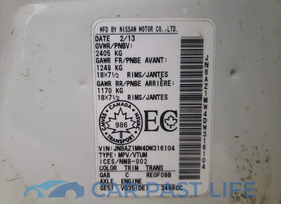 JN8AZ1MW4DW316104# 10