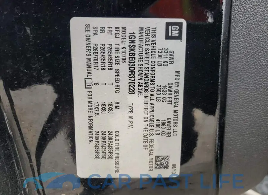 1GNSKBE03DR370228# 13