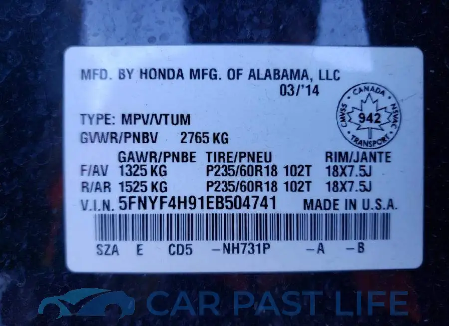 5FNYF4H91EB504741# 13