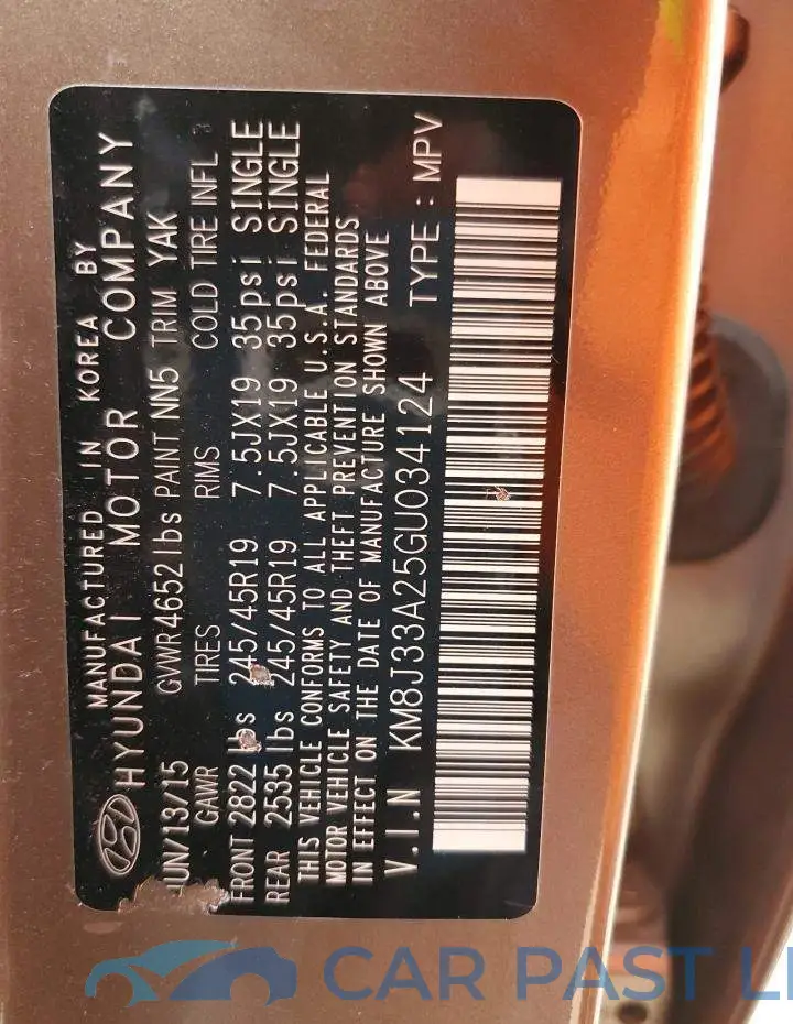 KM8J33A25GU034124# 10