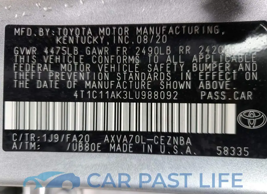4T1C11AK3LU988092# 10