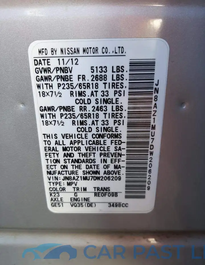 JN8AZ1MU7DW206209# 13