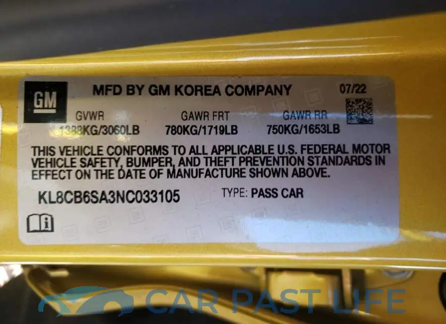KL8CB6SA3NC033105# 10