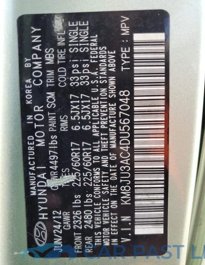 KM8JU3AC4DU567048# 10