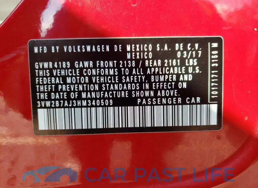 3VW2B7AJ3HM340509# 10