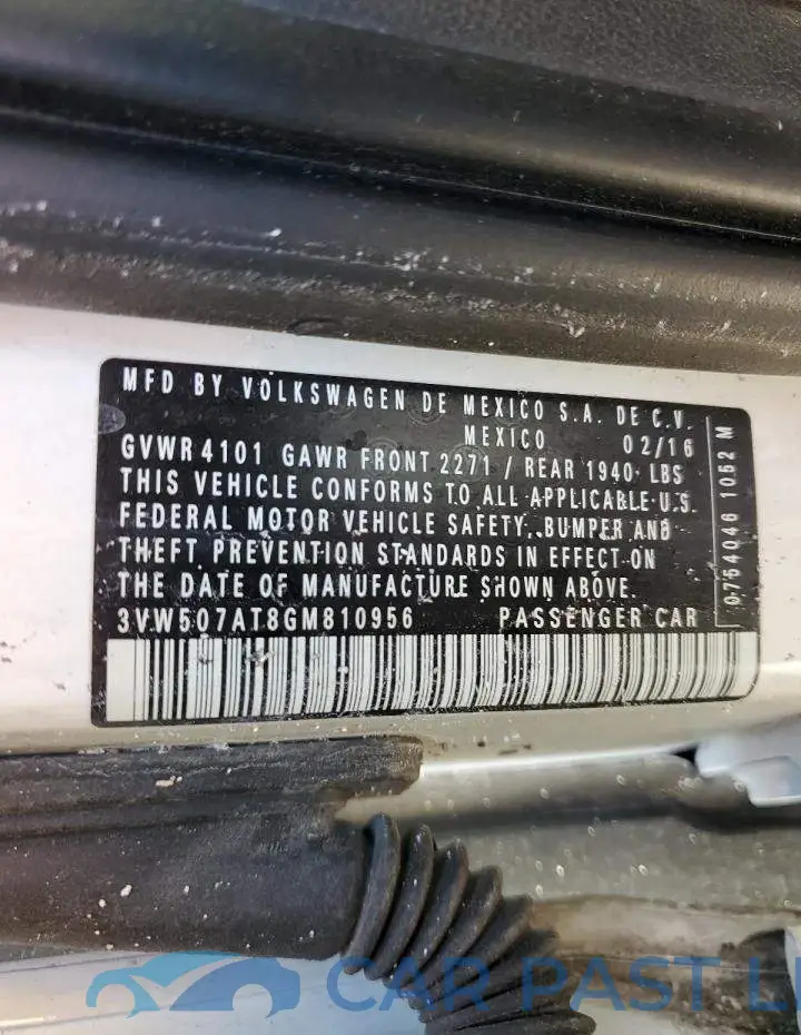 3VW507AT8GM810956# 10