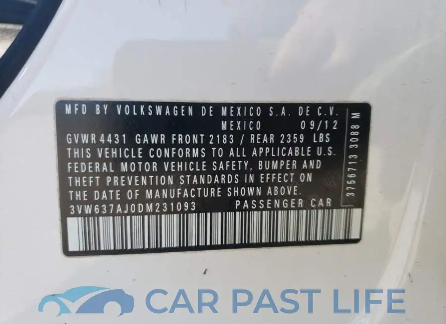 3VW637AJ0DM231093# 12