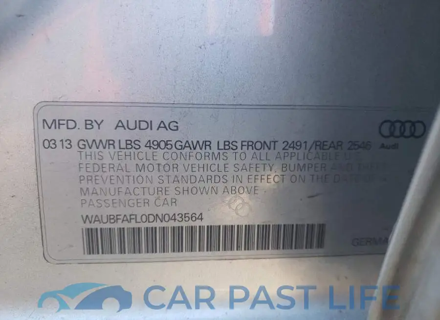 WAUBFAFL0DN043564# 10