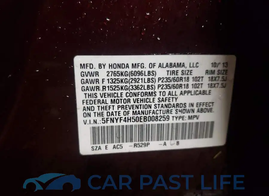 5FNYF4H50EB008259# 10