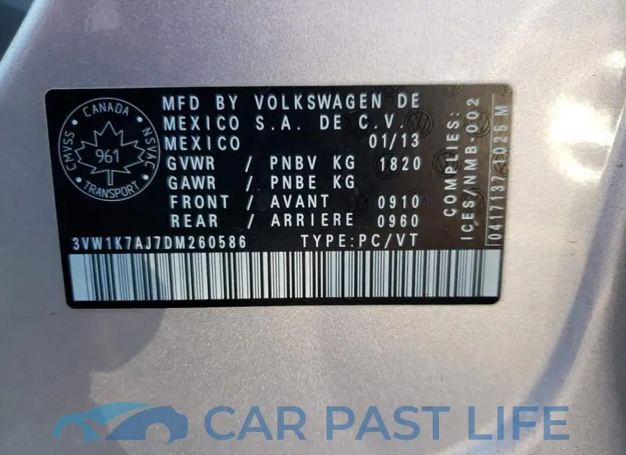 3VW1K7AJ7DM260586# 12