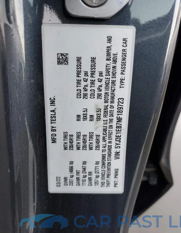 5YJ3E1EB7NF189723# 12