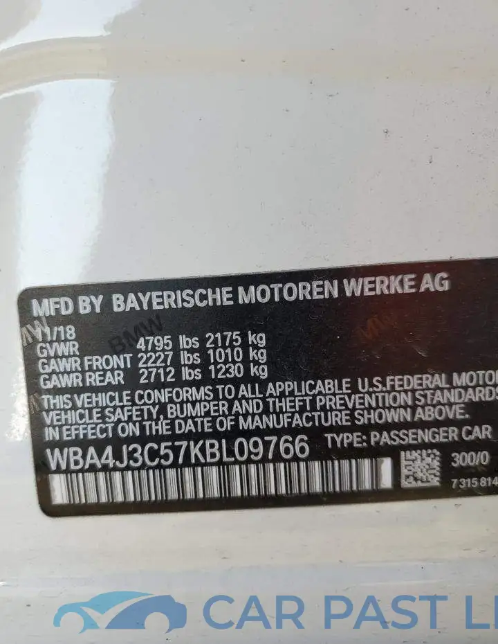 WBA4J3C57KBL09766# 10
