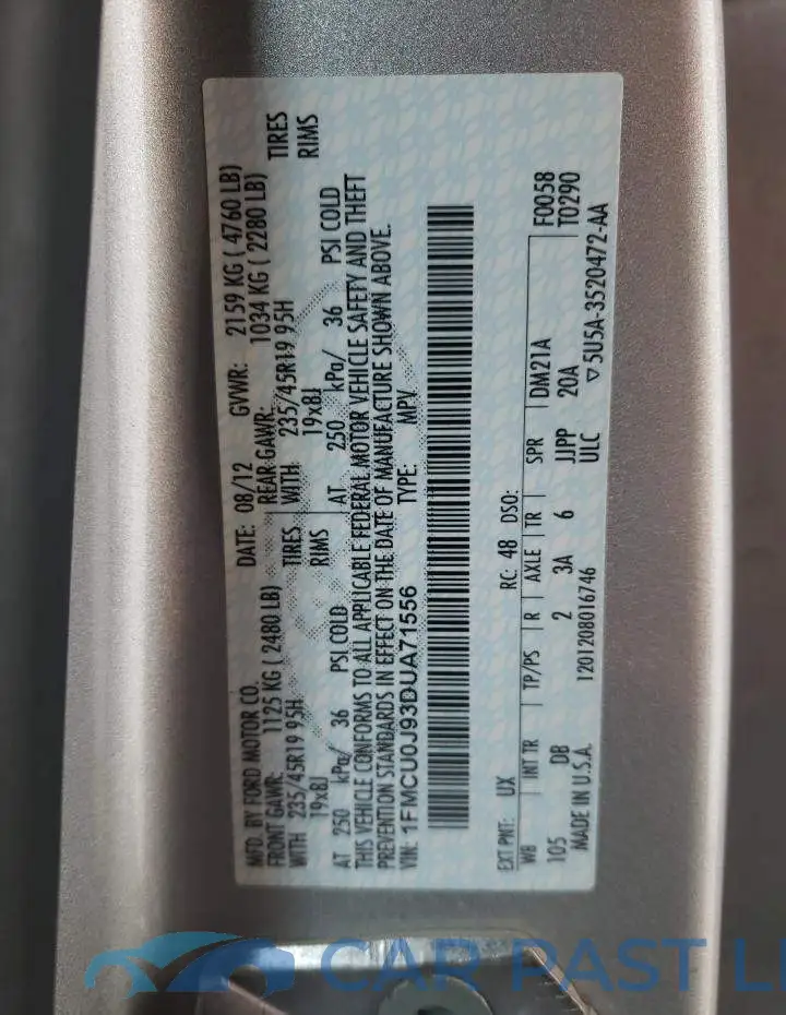 1FMCU0J93DUA71556# 10