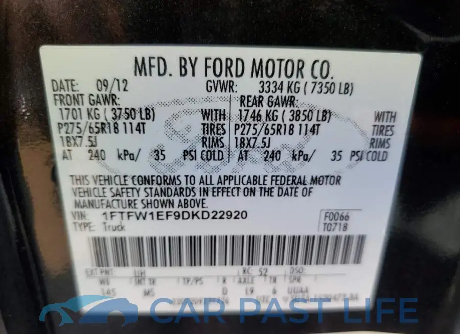 1FTFW1EF9DKD22920# 12