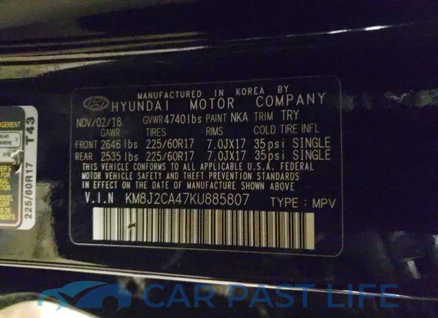KM8J2CA47KU885807# 13