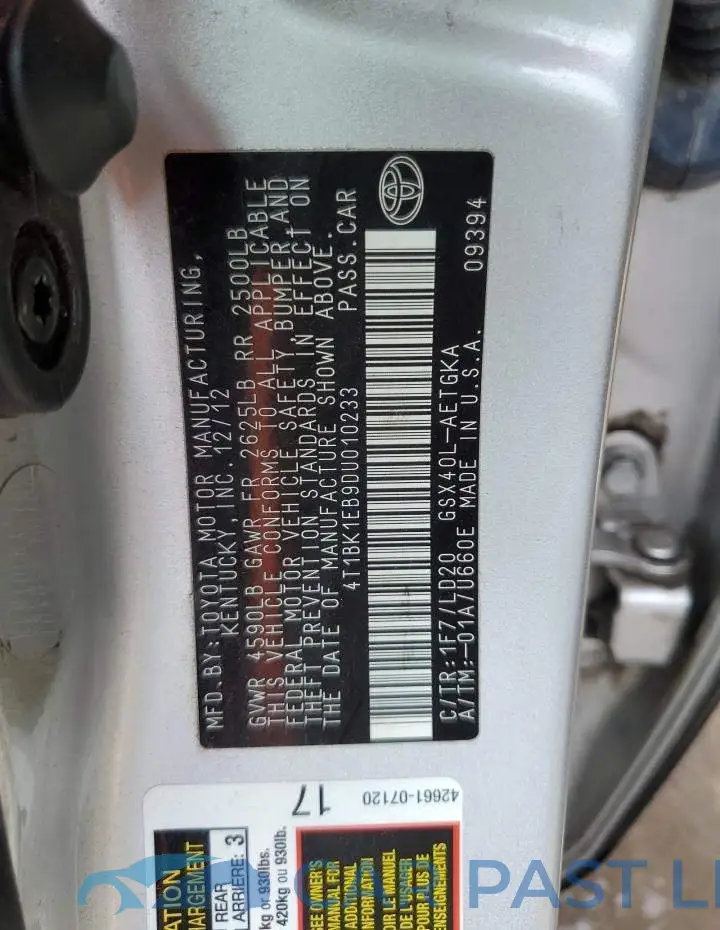 4T1BK1EB9DU010233# 13