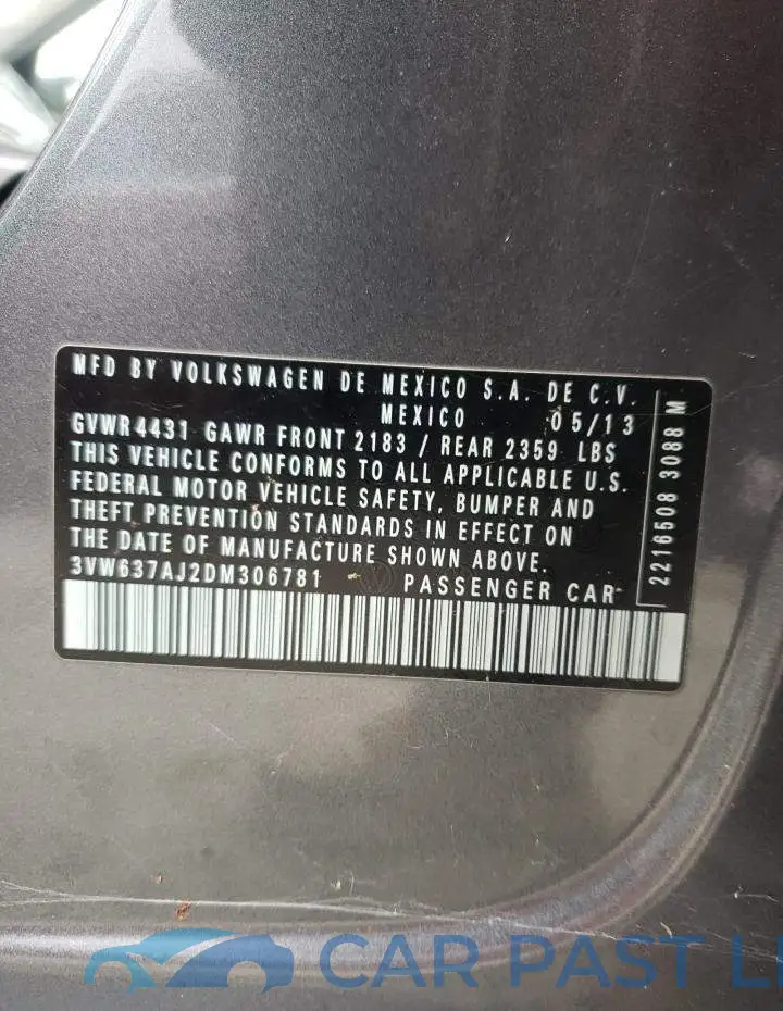 3VW637AJ2DM306781# 12