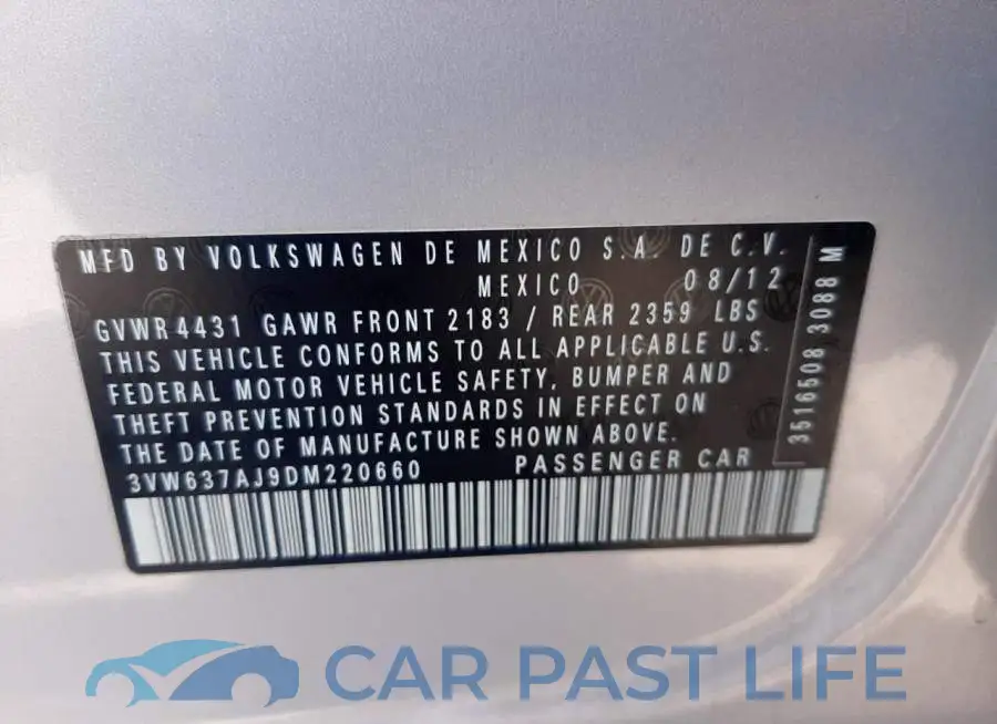 3VW637AJ9DM220660# 10